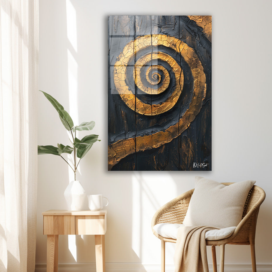 Altın Spiral 4 cam tablo — duvarda dekorasyon görünümü