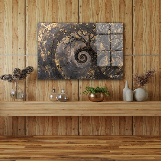 Altın Spiral Ağaç cam tablo — farklı açıdan görünüm