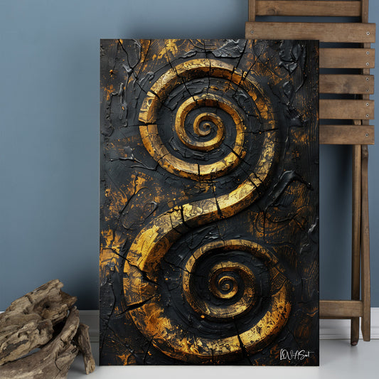 Altın Spiraller 2 kanvas tablo — farklı açıdan görünüm