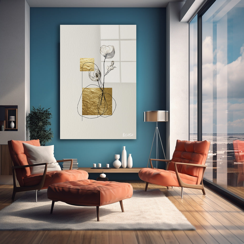Altın Yapraklı Minimal cam tablo — farklı açıdan görünüm