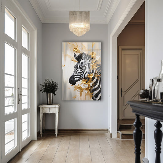 Altın Yeleli Zebra cam tablo — iç mekân uygulama örneği