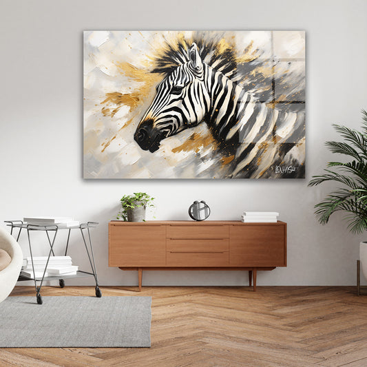 Altın Zebra 2 cam tablo — farklı açıdan görünüm