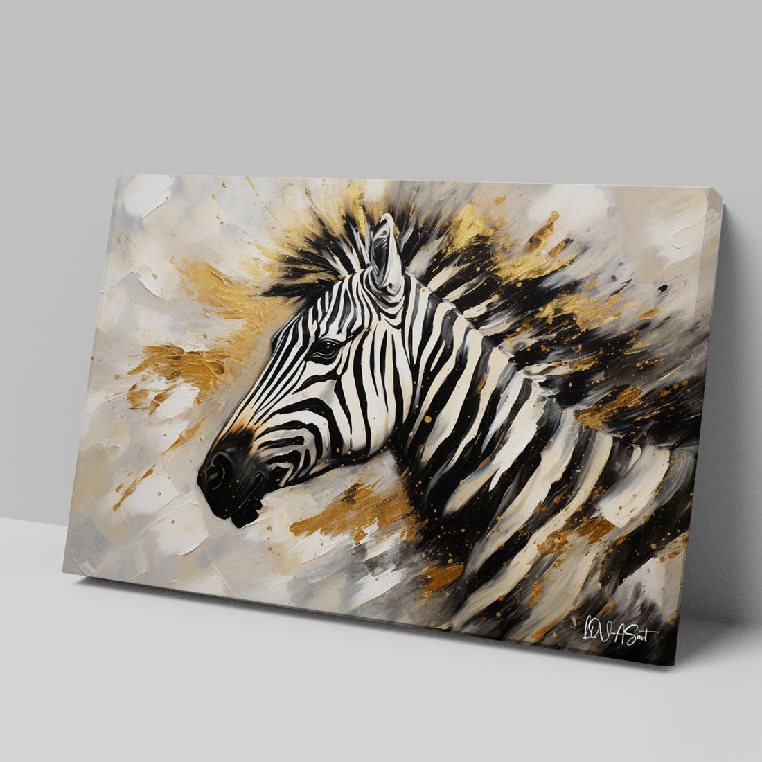 Altın Zebra kanvas tablo — duvarda dekorasyon görünümü