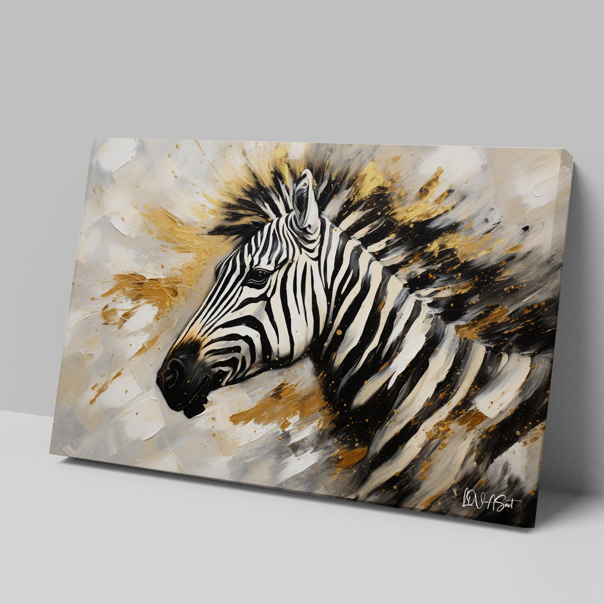 Altın Zebra kanvas tablo — duvarda dekorasyon görünümü