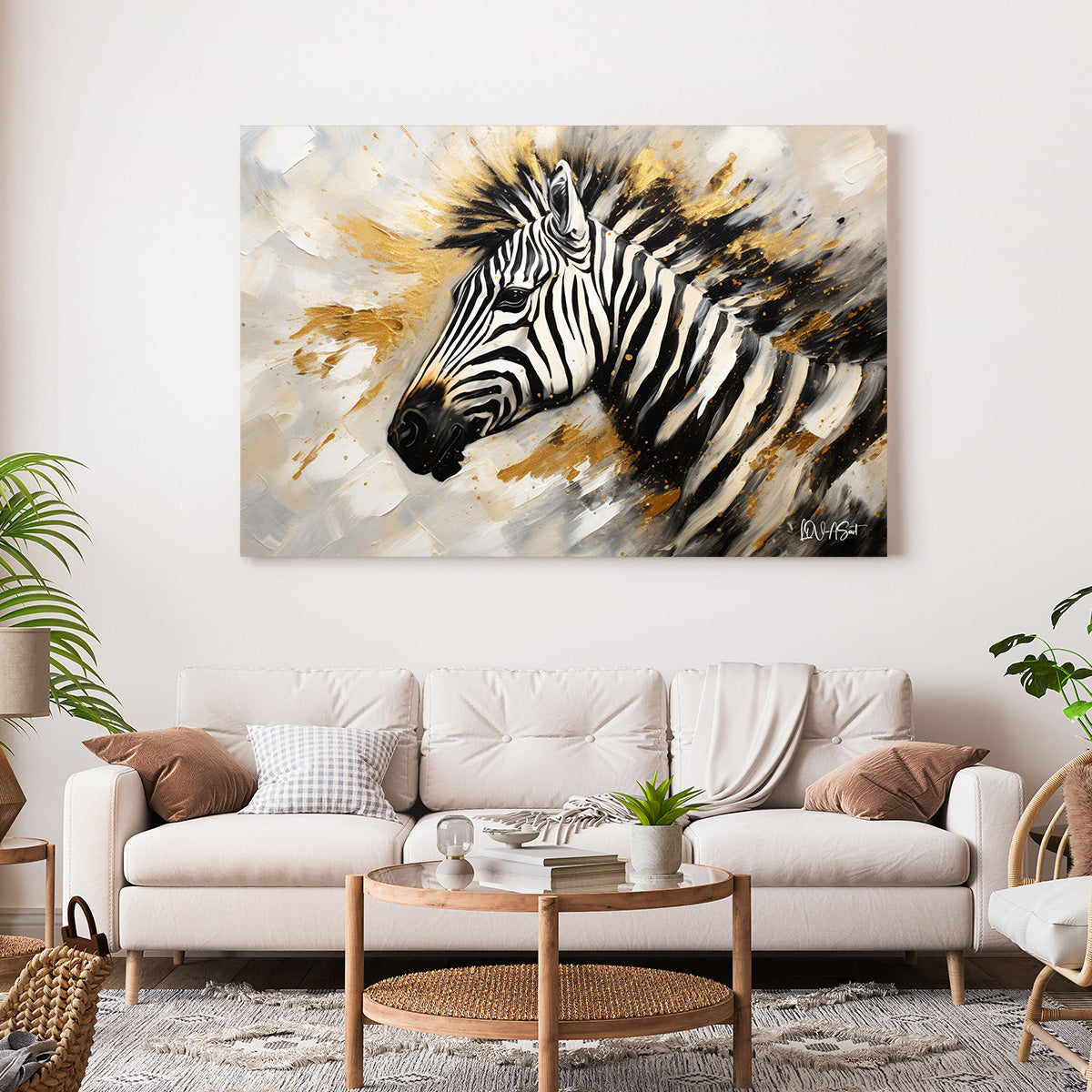 Altın Zebra kanvas tablo — farklı açıdan görünüm