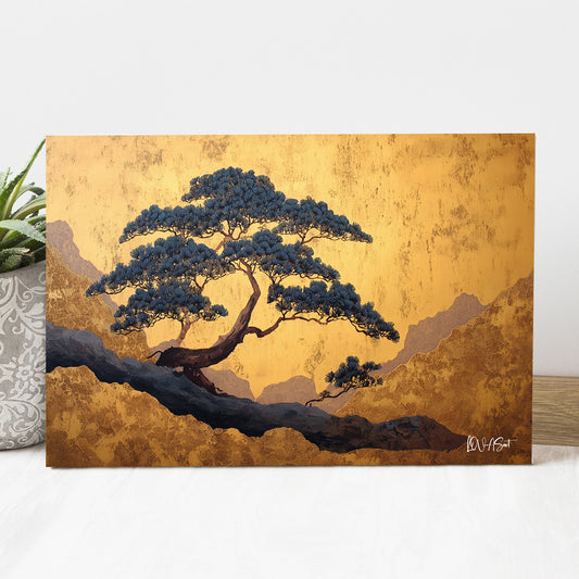 Altın Zeminde Bonsai kanvas tablo — farklı açıdan görünüm