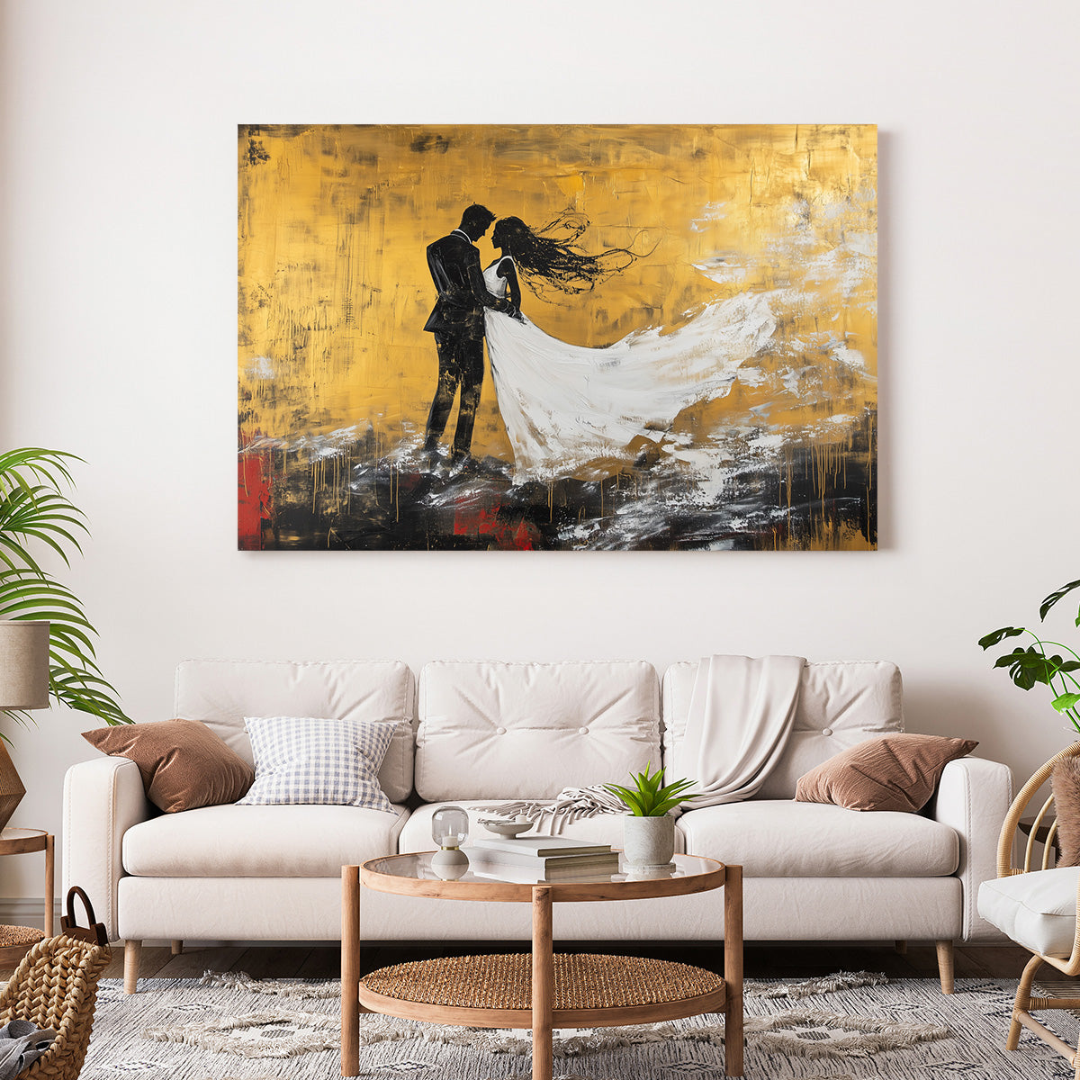 Altın Zeminde Öpüşen Çift kanvas tablo — farklı açıdan görünüm