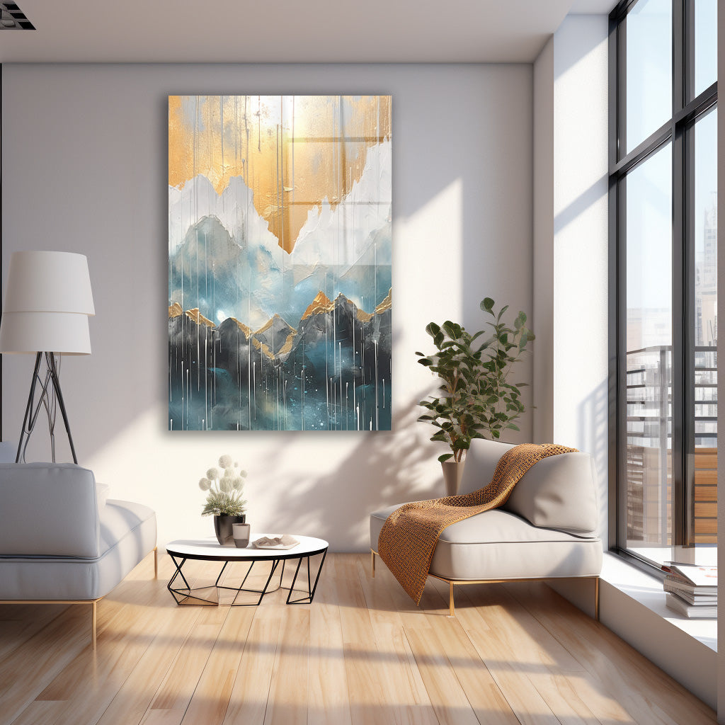 Altın Zirveli Dağ Manzarası cam tablo — farklı açıdan görünüm