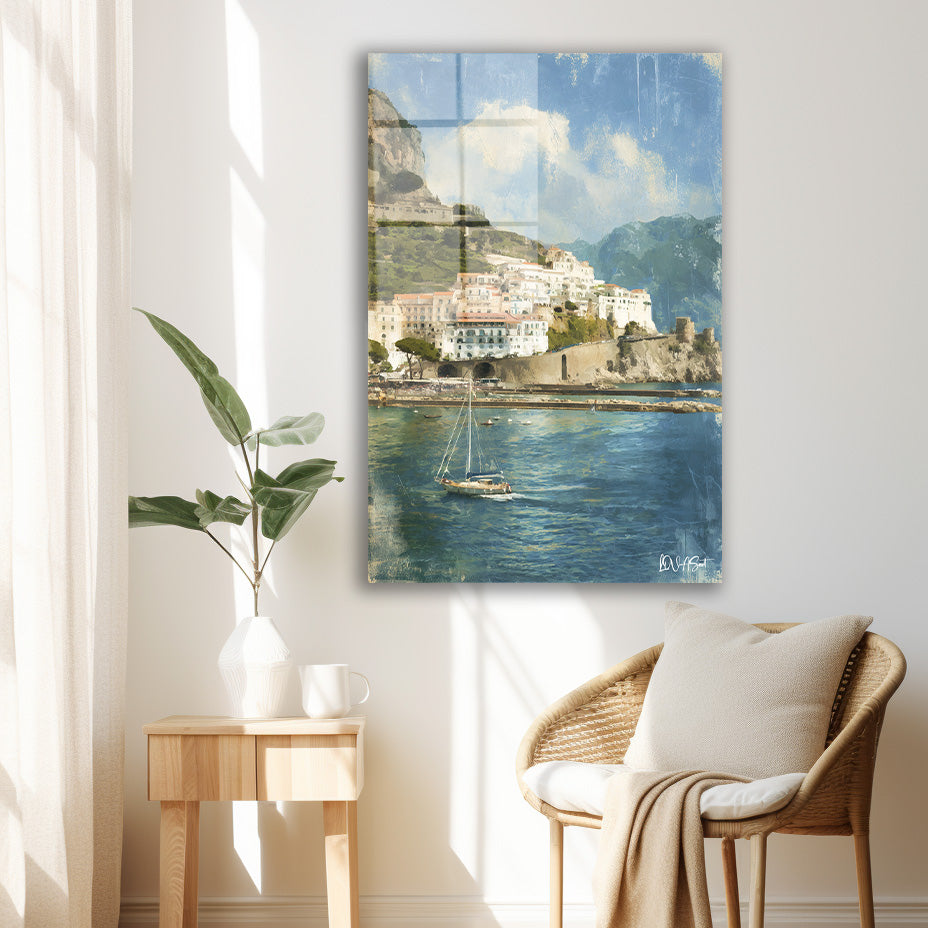 Amalfi Koyu cam tablo — duvarda dekorasyon görünümü