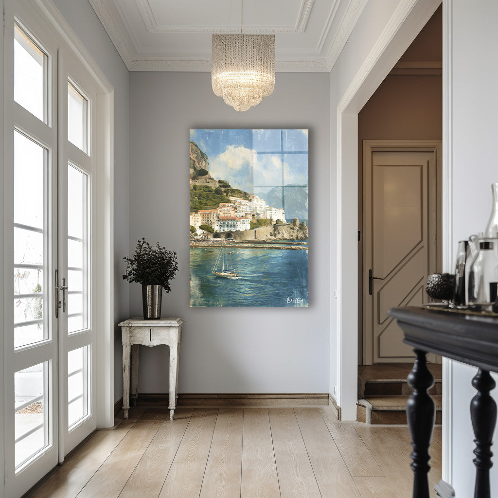 Amalfi Koyu cam tablo — iç mekân uygulama örneği
