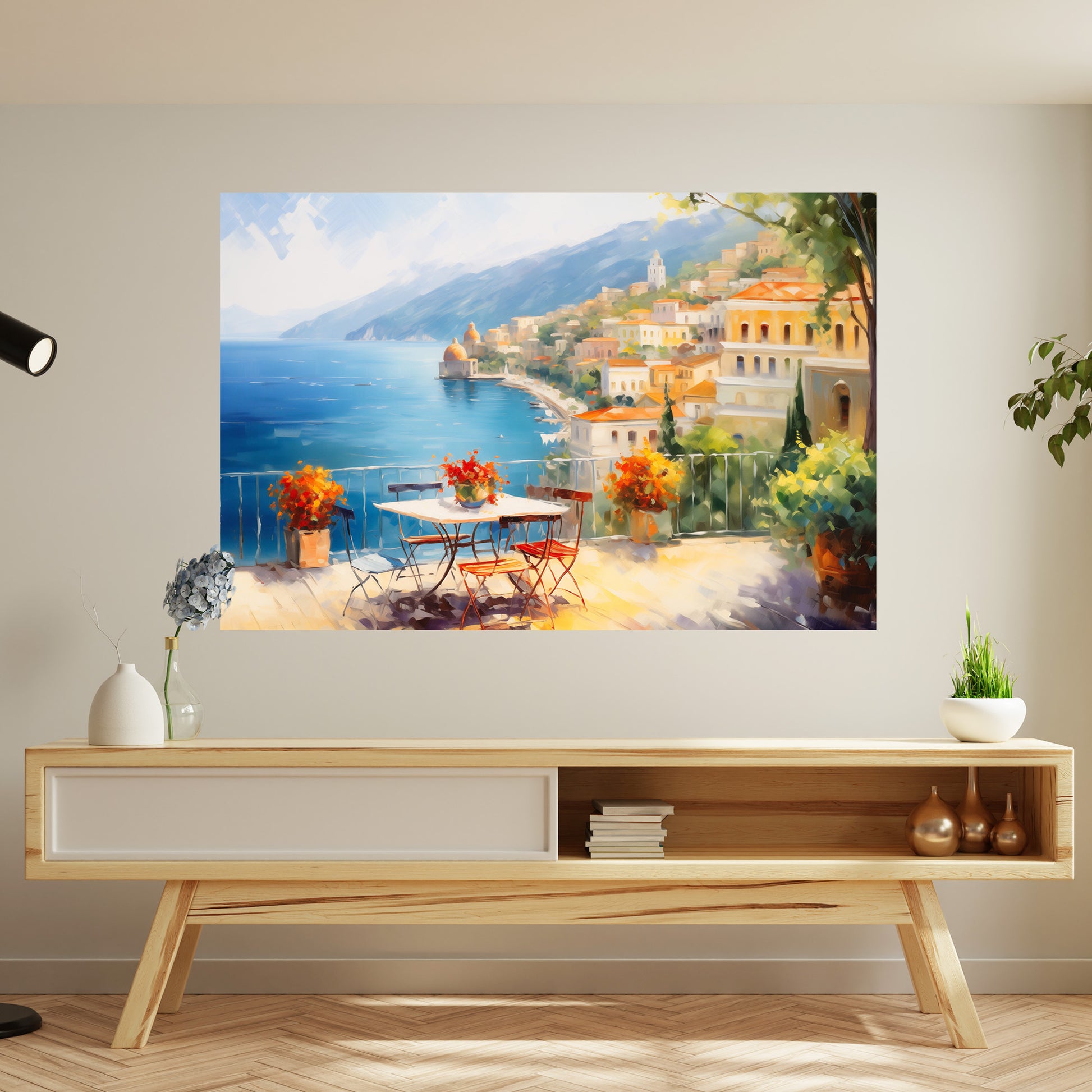 Amalfi Sahil Terası kanvas tablo — iç mekân uygulama örneği