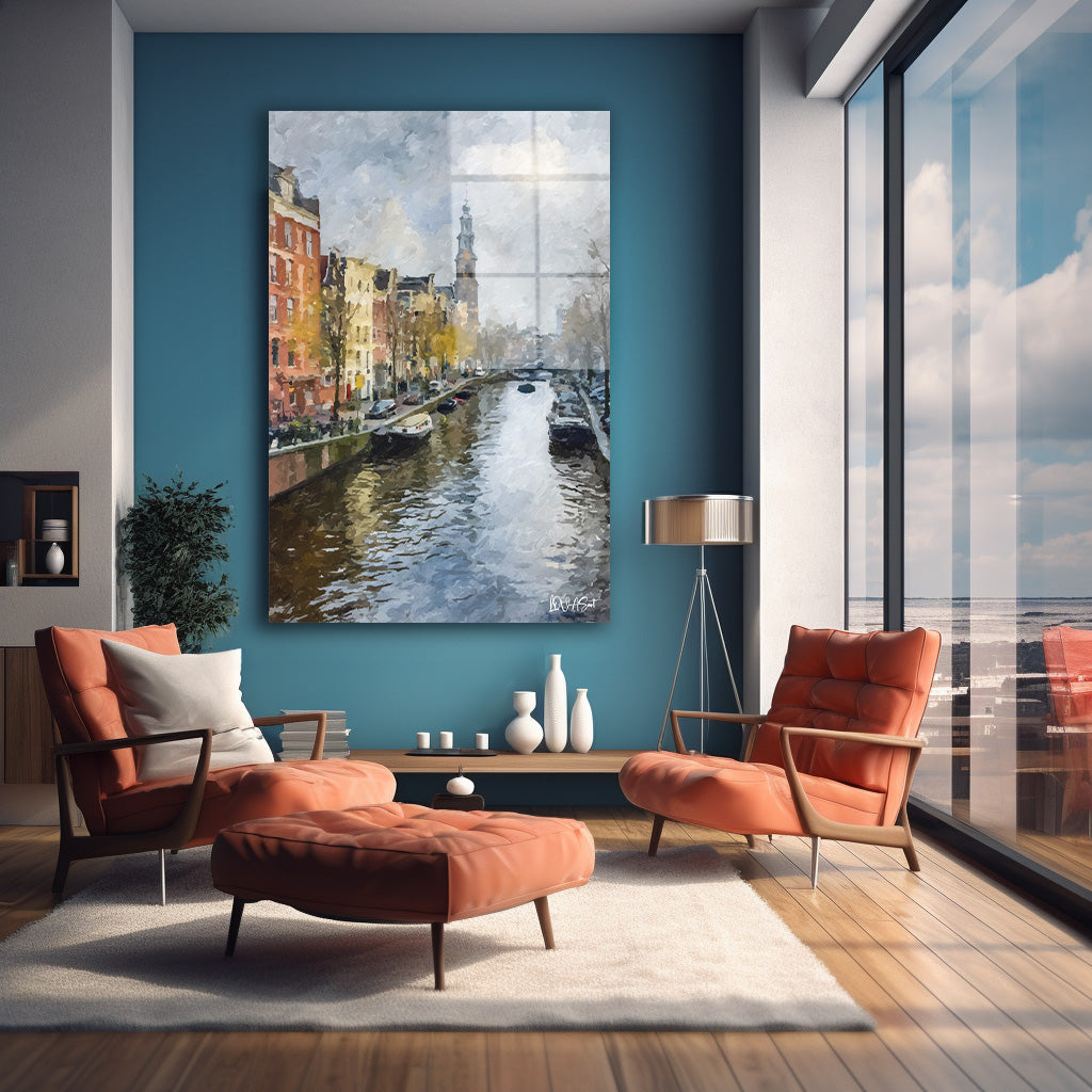 Amsterdam Kanalı cam tablo — farklı açıdan görünüm