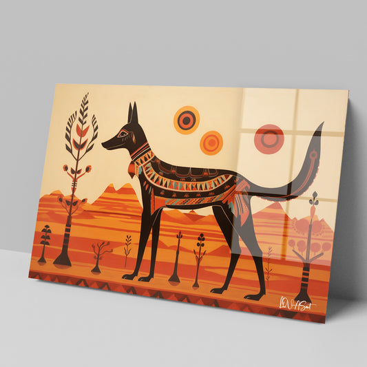 Anubis Figürü cam tablo — iç mekân uygulama örneği