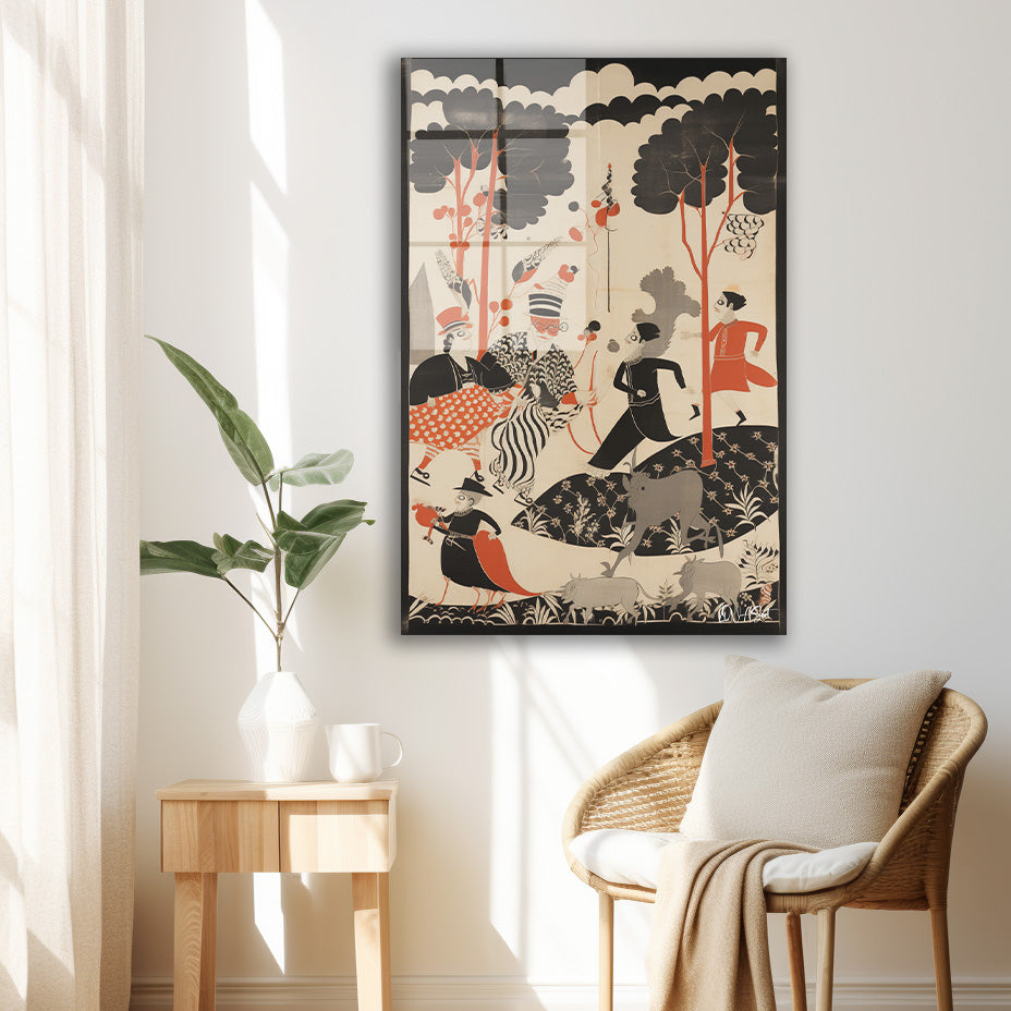 Art Deco Figürler cam tablo — duvarda dekorasyon görünümü