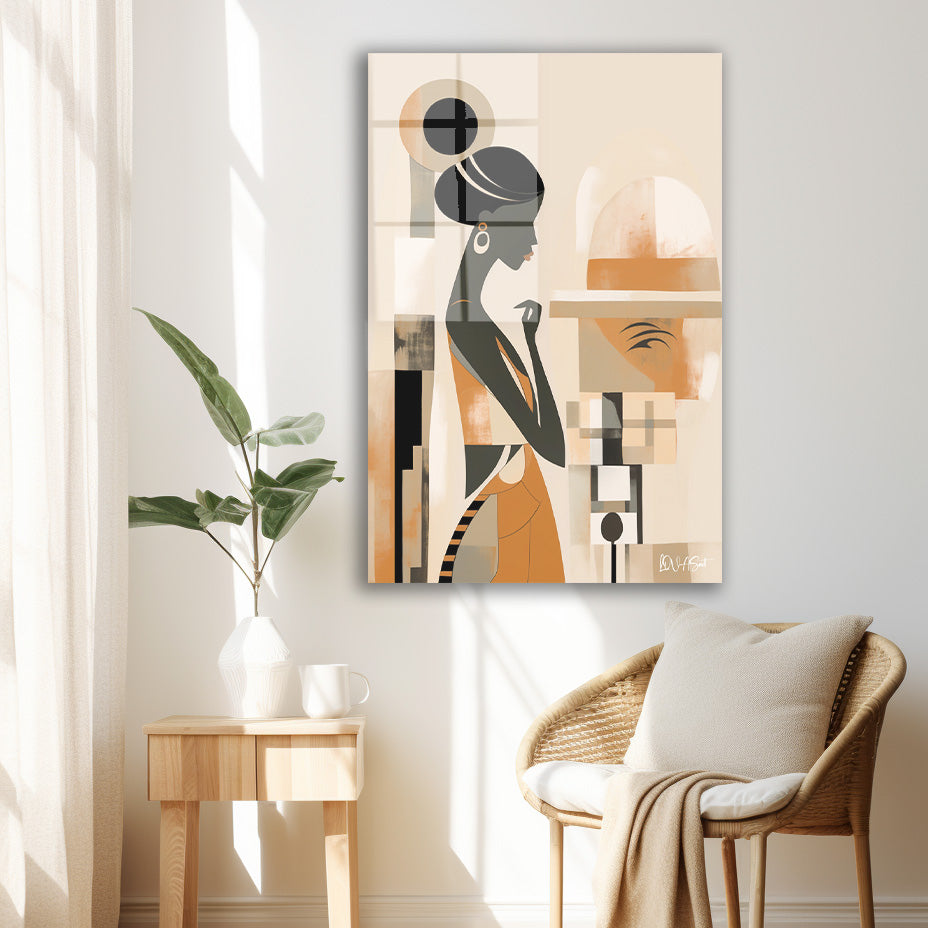 Art Deco Kadın cam tablo — duvarda dekorasyon görünümü