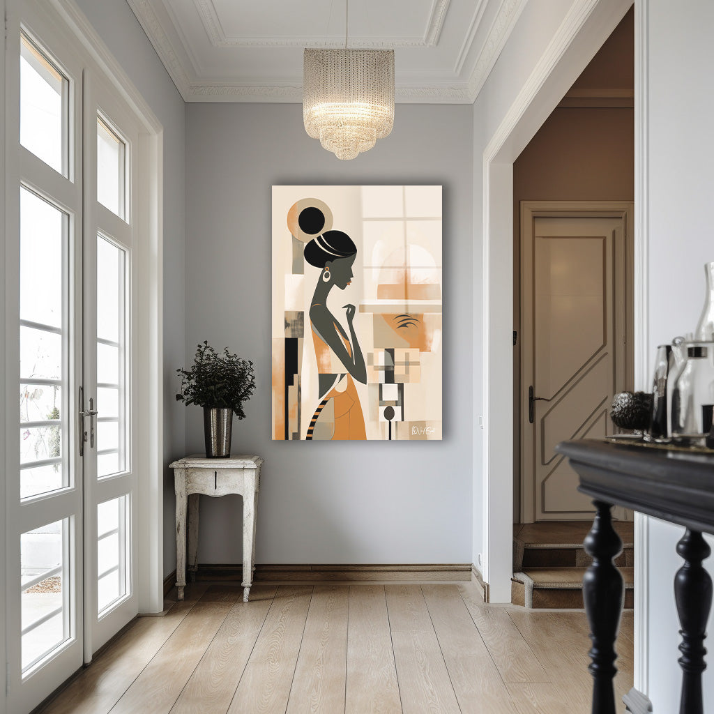 Art Deco Kadın cam tablo — iç mekân uygulama örneği