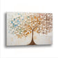 Bakır Yapraklı Ağaç cam tablo — Krem bir zemine kök salmış ağaç, yapraklarını pastel renklere boyamış.