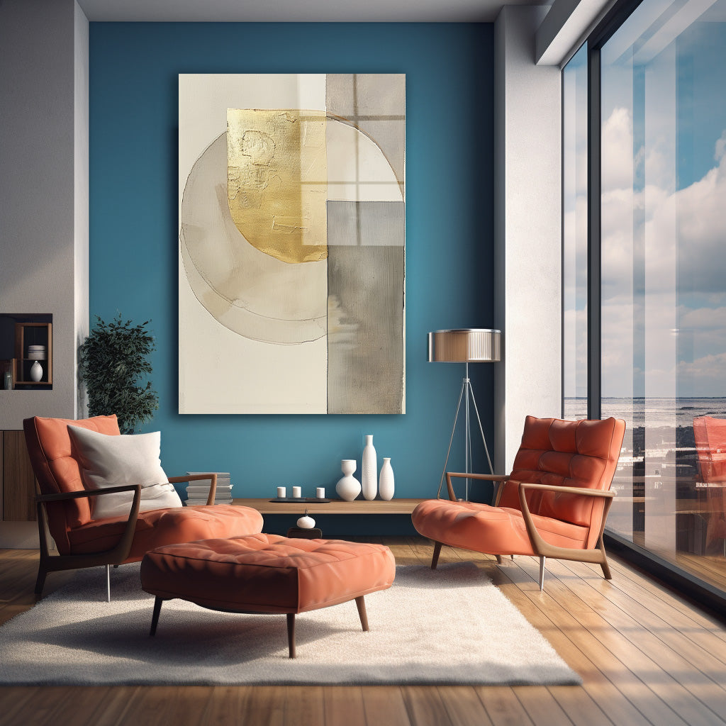 Bej Altın Geometri cam tablo — farklı açıdan görünüm