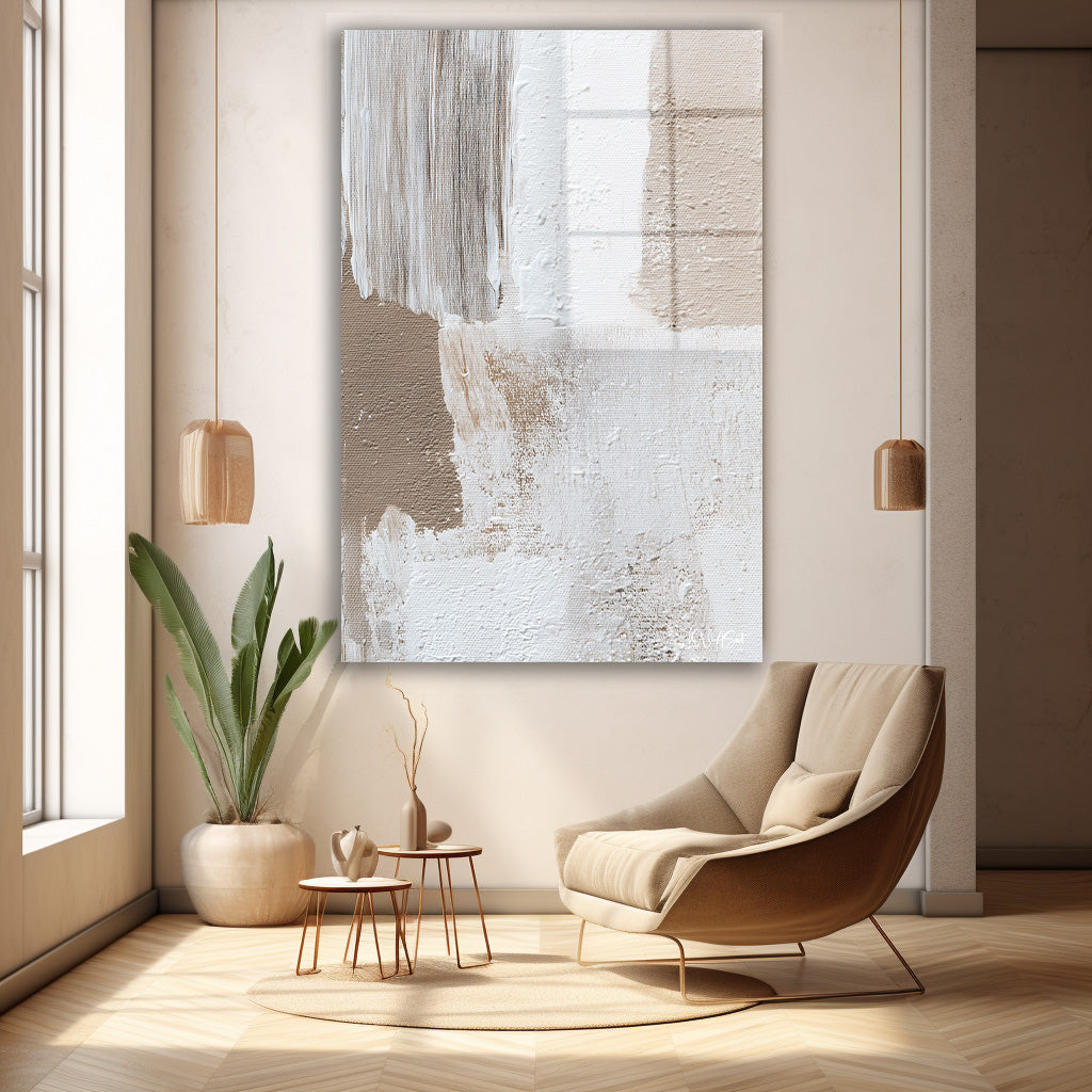 Bej Beyaz Bloklar cam tablo — duvarda dekorasyon görünümü