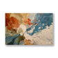 Bej Mavi Fırça Lekeleri kanvas tablo — Turuncu ve mavi lekelerin bej zeminde patlayarak buluştuğu soyut.