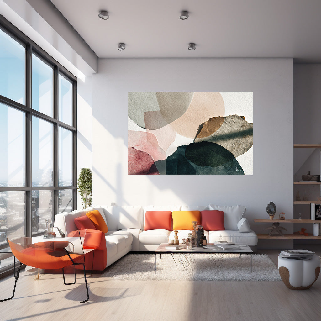 Bej Soyut Formlar 2 kanvas tablo — iç mekân uygulama örneği