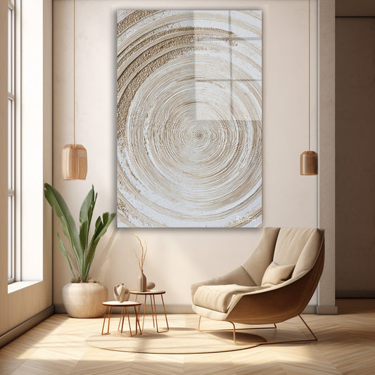 Bej Spiral Doku cam tablo — duvarda dekorasyon görünümü