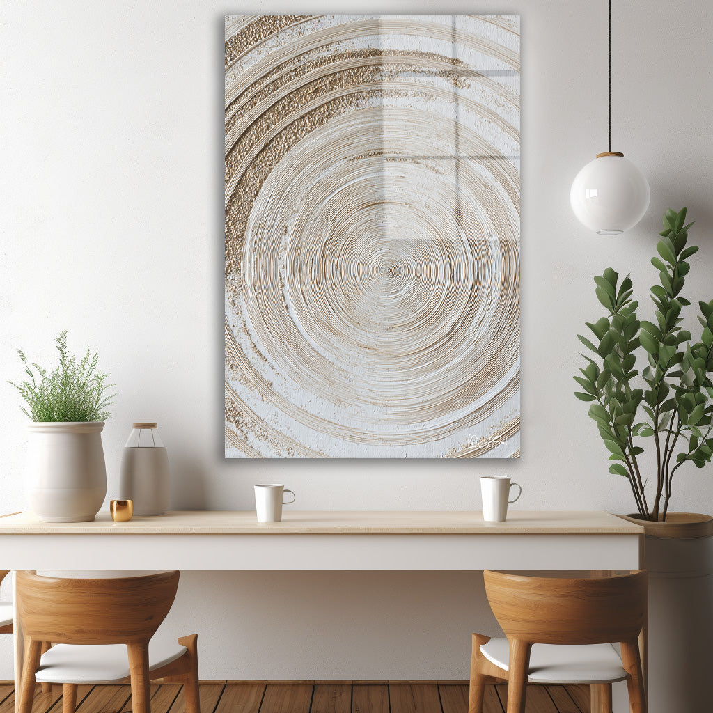 Bej Spiral Doku cam tablo — iç mekân uygulama örneği