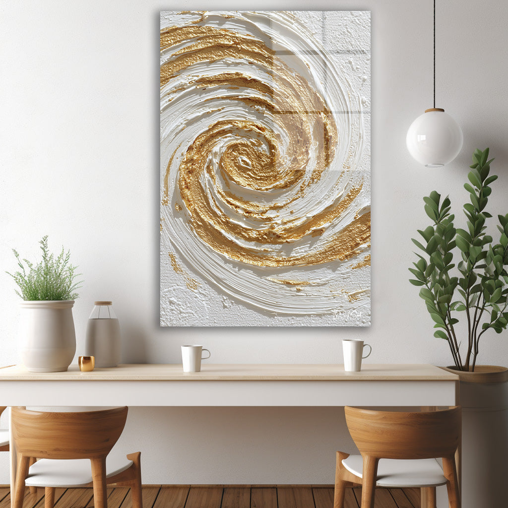 Beyaz Altın Spiral cam tablo — iç mekân uygulama örneği