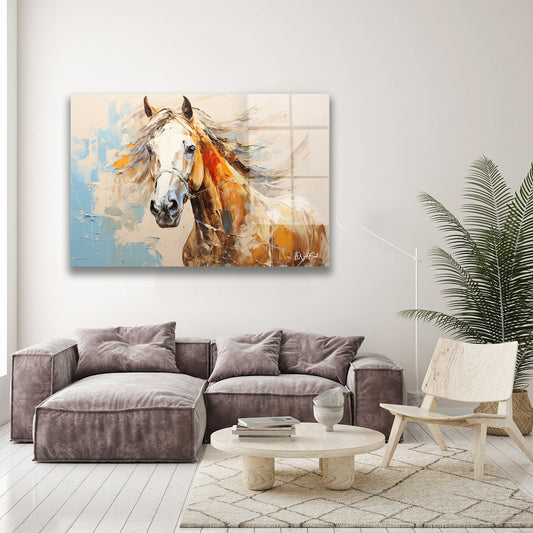 Beyaz At Portresi 6 cam tablo — duvarda dekorasyon görünümü