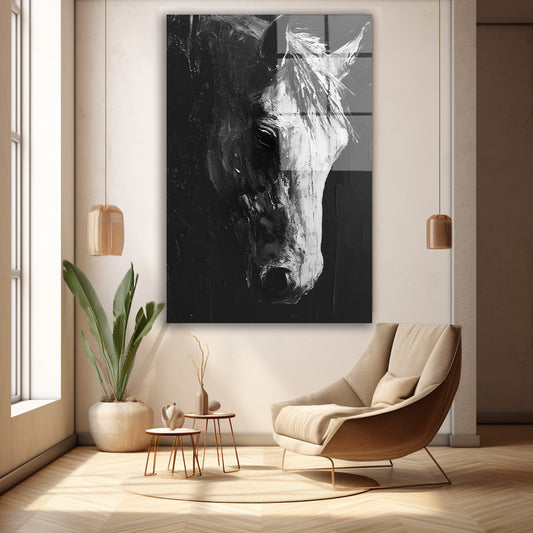 Beyaz At Portresi 8 cam tablo — duvarda dekorasyon görünümü