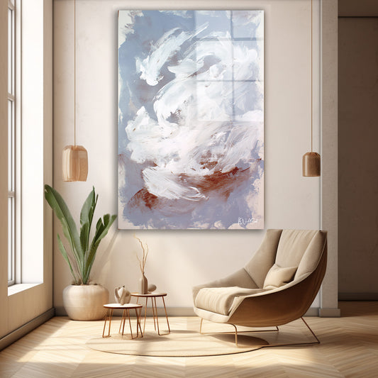 Beyaz Bulut cam tablo — duvarda dekorasyon görünümü
