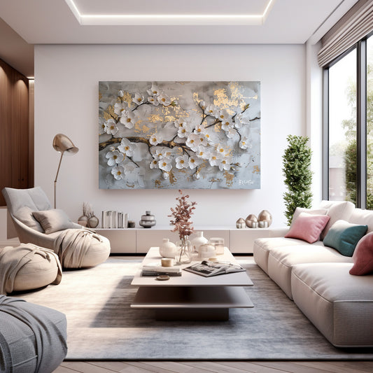 Beyaz Duvardaki Çiçekler kanvas tablo — çiçek temalı dekoratif duvar tablosu