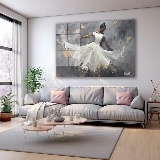 Beyaz Elbiseli Dansçı cam tablo — farklı açıdan görünüm