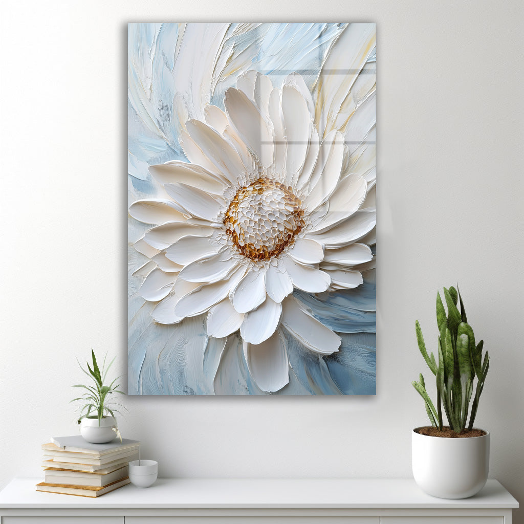 Beyaz Gerbera cam tablo — farklı açıdan görünüm