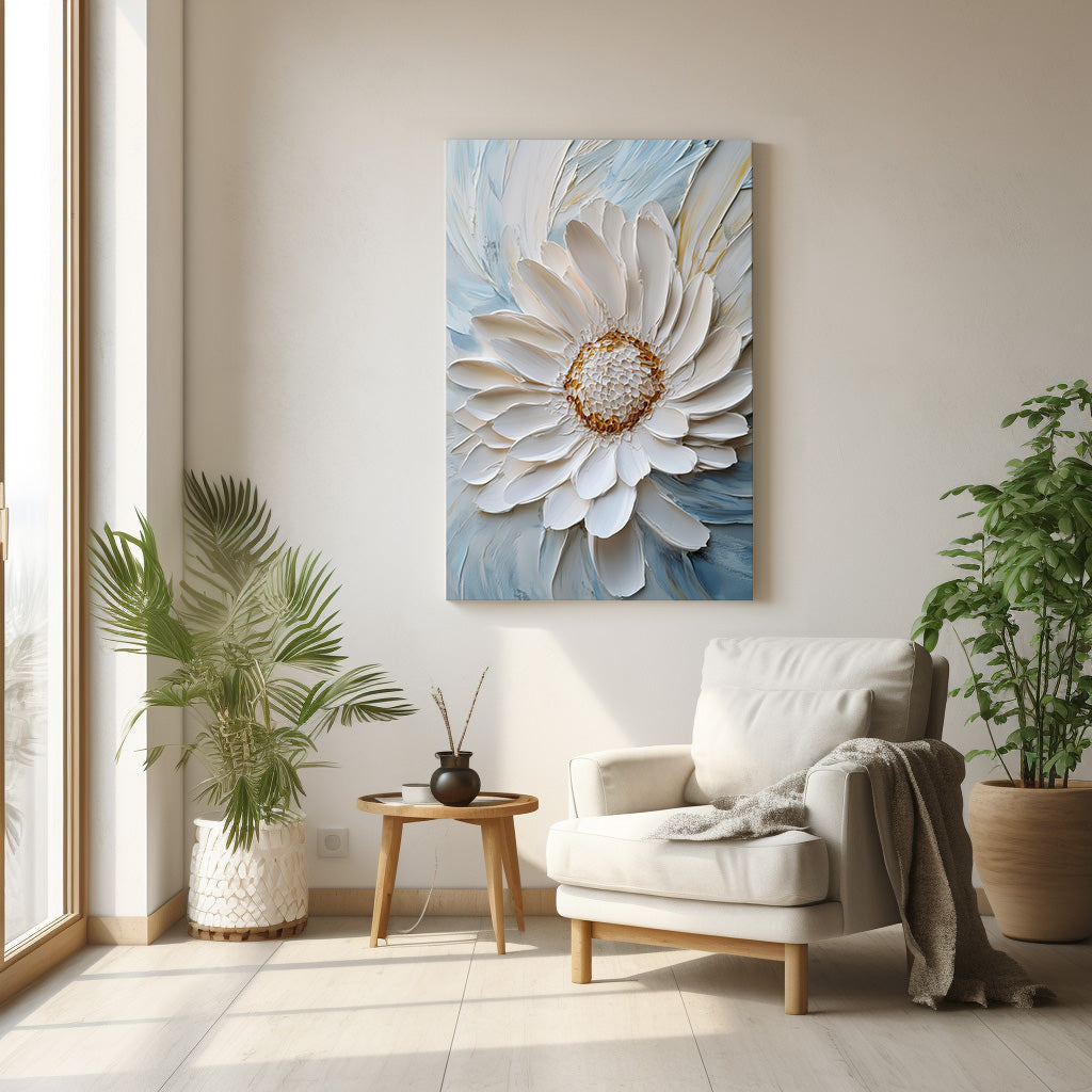 Beyaz Gerbera kanvas tablo — duvarda dekorasyon görünümü