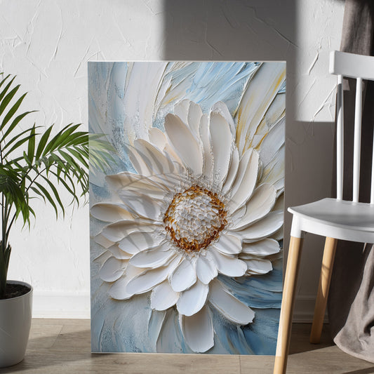 Beyaz Gerbera kanvas tablo — iç mekân uygulama örneği