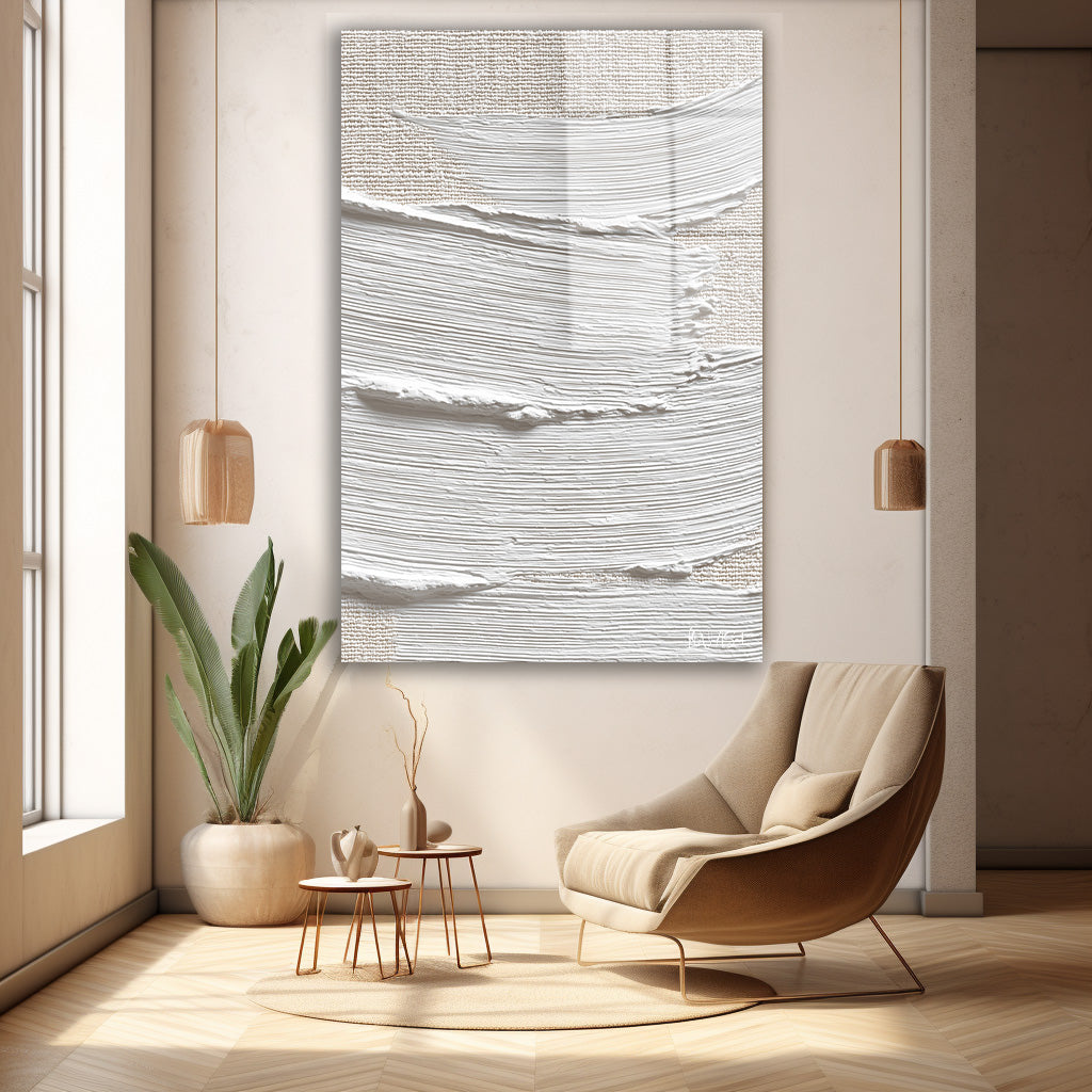 Beyaz Katman Dokusu cam tablo — duvarda dekorasyon görünümü