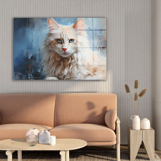 Beyaz Kedi cam tablo — farklı açıdan görünüm
