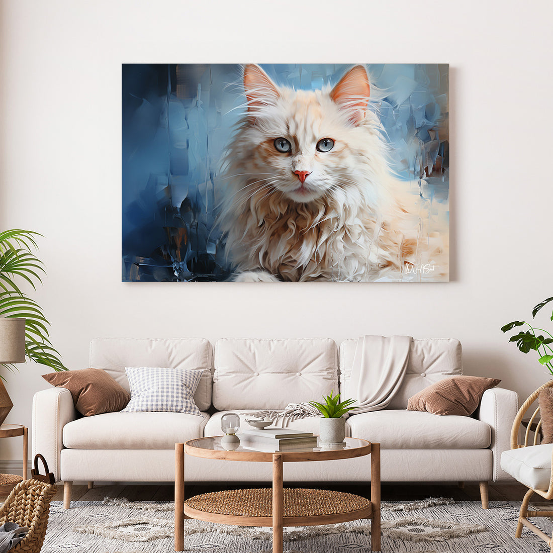 Beyaz Kedi kanvas tablo — farklı açıdan görünüm