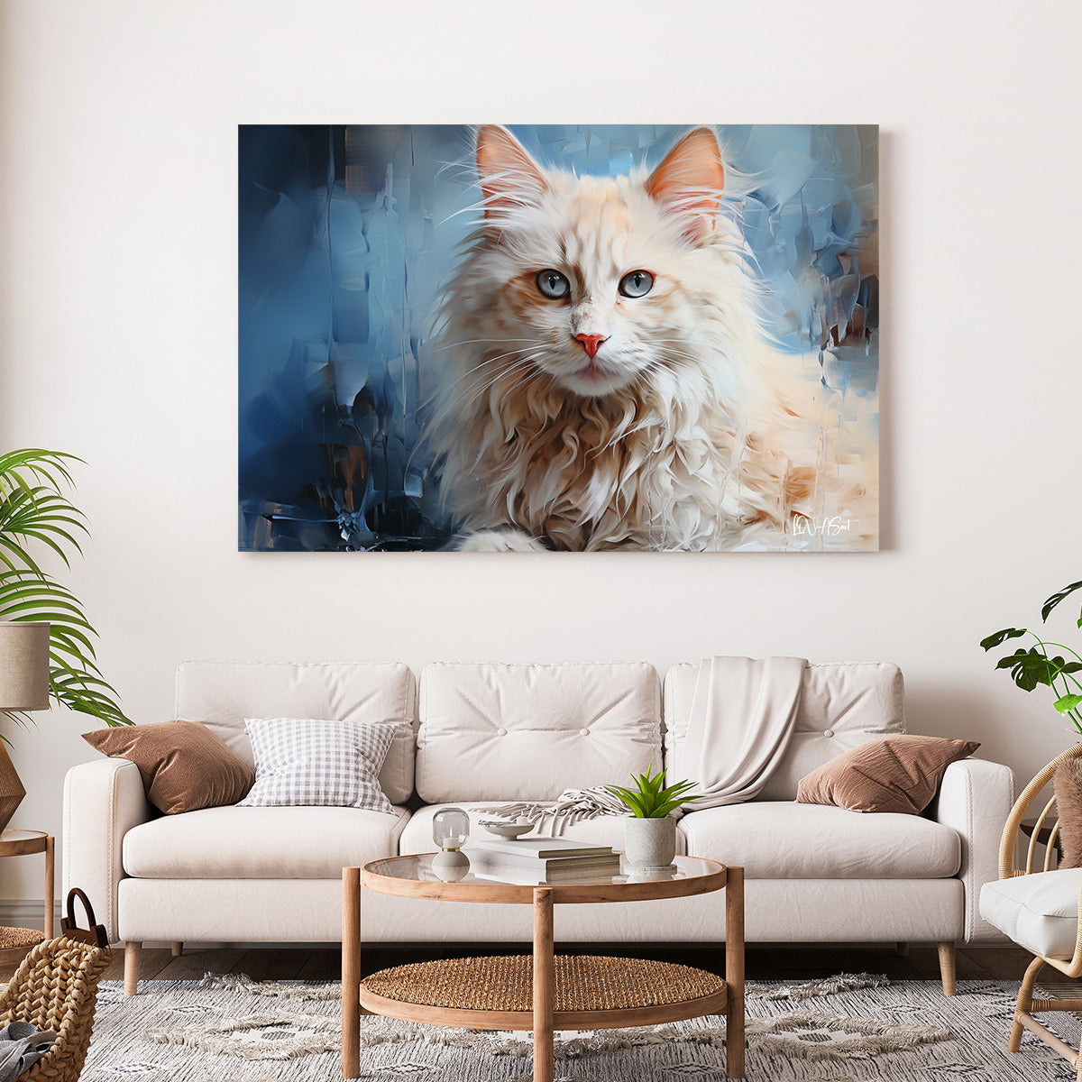 Beyaz Kedi kanvas tablo — farklı açıdan görünüm