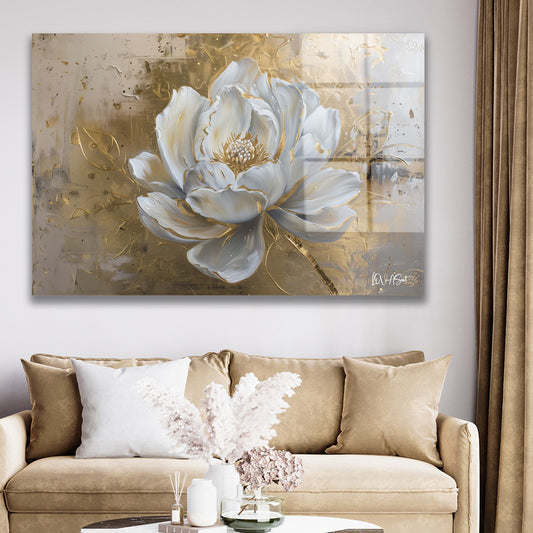 Beyaz Lotus 2 cam tablo — duvarda dekorasyon görünümü