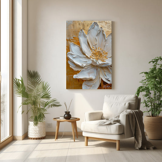 Beyaz Lotus 2 kanvas tablo — duvarda dekorasyon görünümü