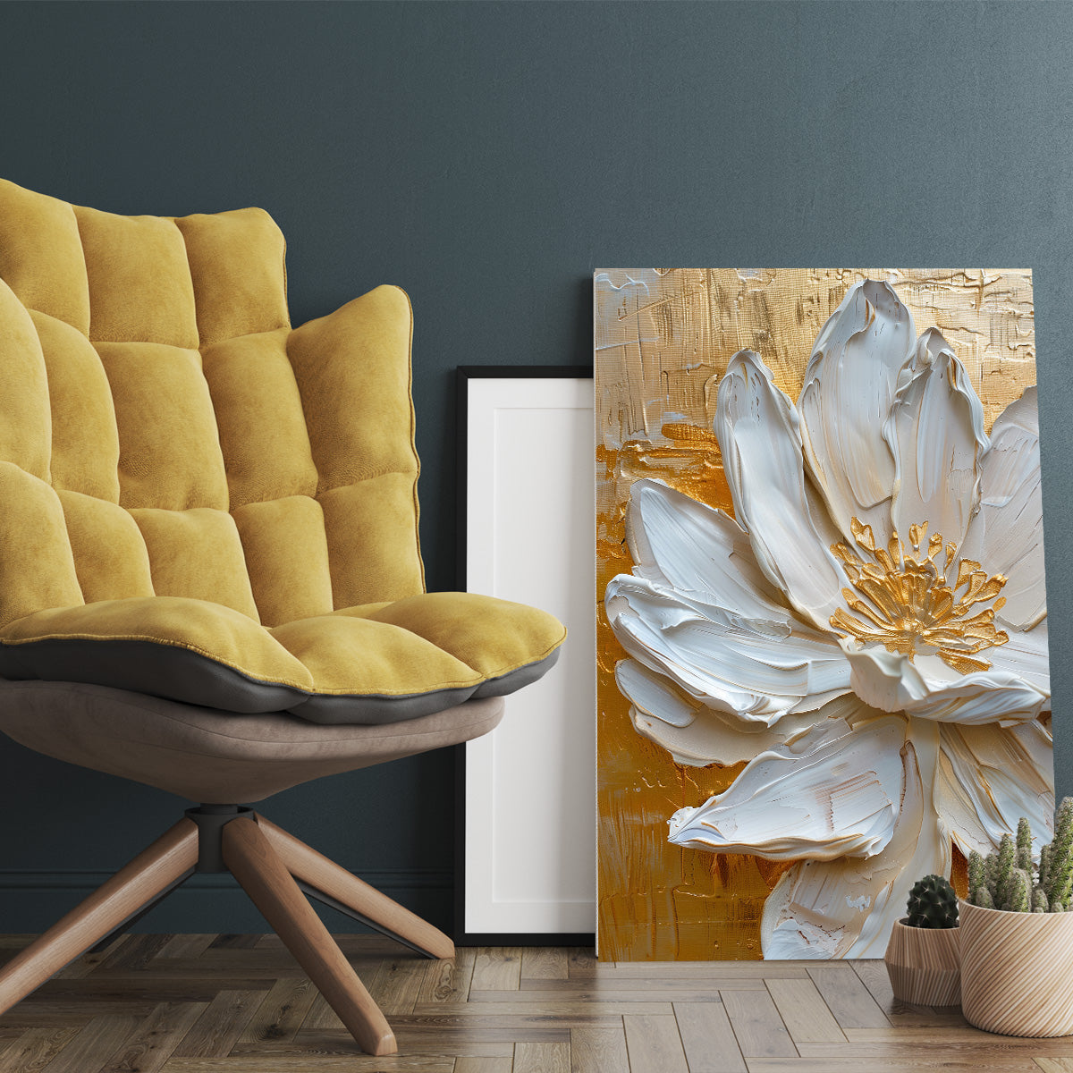 Beyaz Lotus 2 kanvas tablo — farklı açıdan görünüm