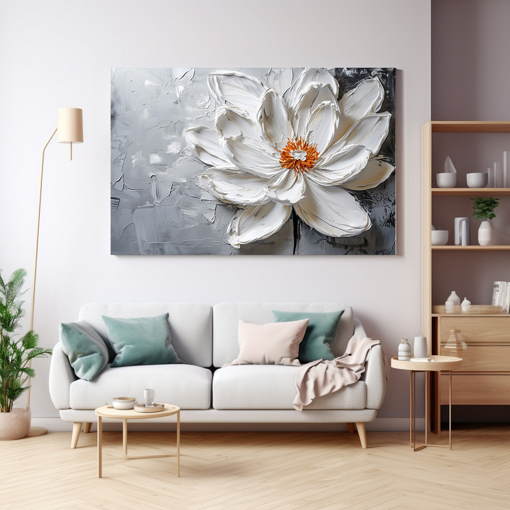 Beyaz Lotus 4 kanvas tablo — duvarda dekorasyon görünümü