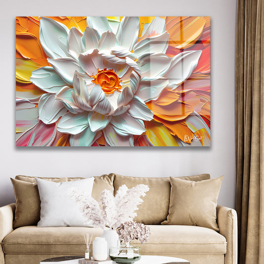 Beyaz Lotus 8 cam tablo — duvarda dekorasyon görünümü
