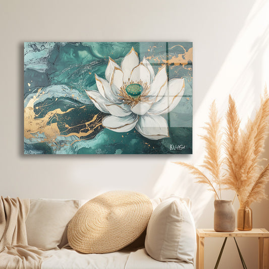 Beyaz Lotus cam tablo — farklı açıdan görünüm