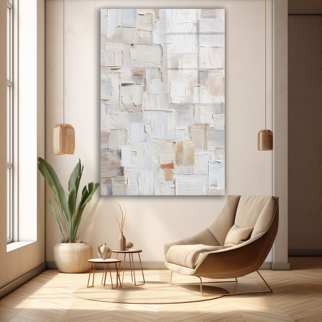 Beyaz Mozaik Doku cam tablo — duvarda dekorasyon görünümü
