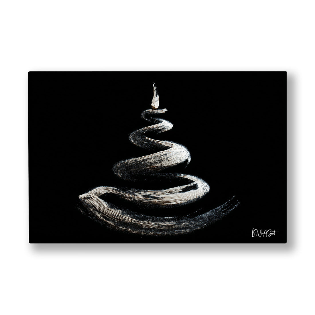 Beyaz Sarmal 3 kanvas tablo — Simsiyah bir boşlukta yükselen beyaz spiral, dengede duran bir zen kulesi gibi.