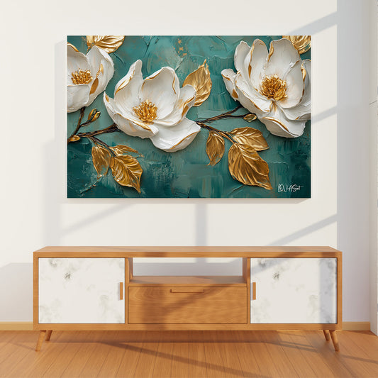 Beyaz Ve Gold Çiçekler