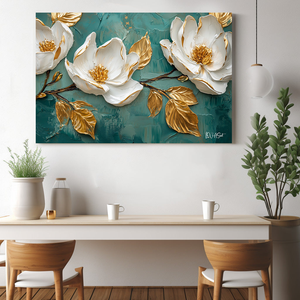 Beyaz Ve Gold Çiçekler